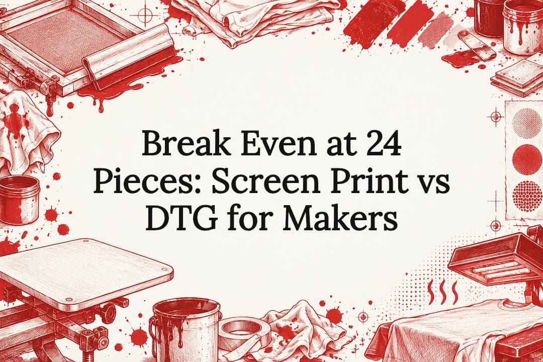 Break Even at 24 Pieces: Screen Print vs DTG for Makers